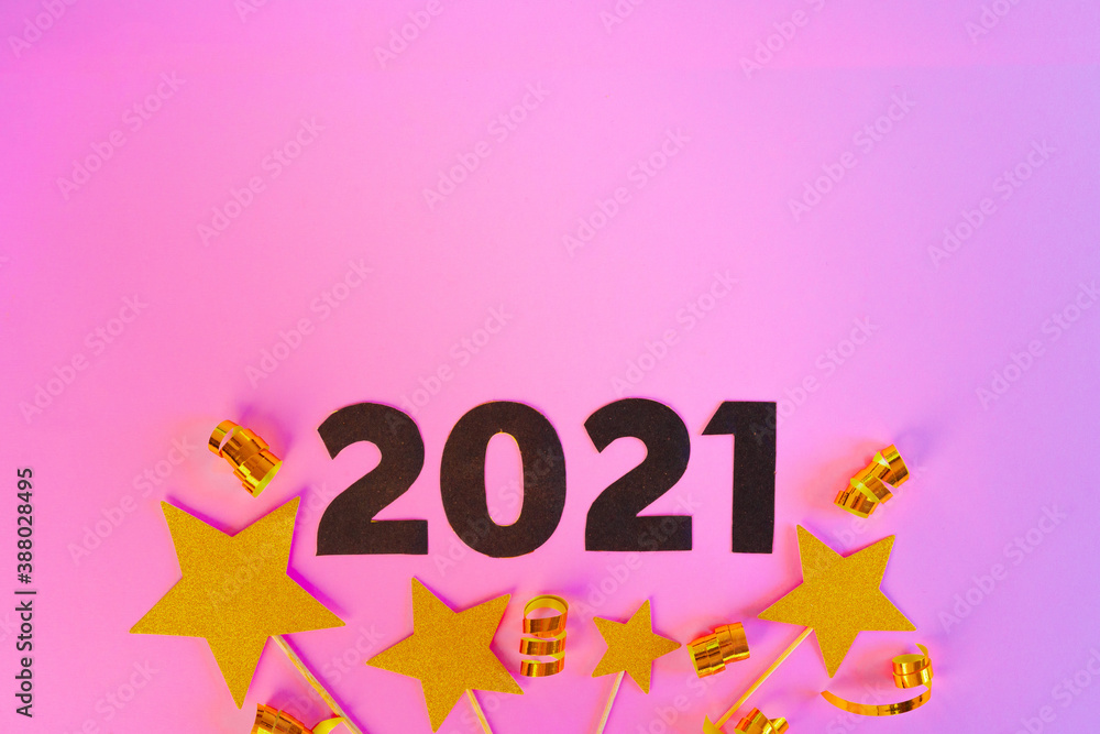Fototapeta premium New year 2021 concept on pink background