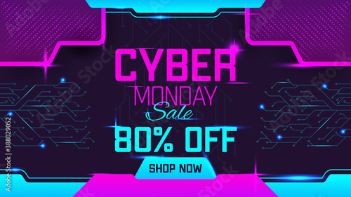 Cyber Monday sale trendy promotion discount Offer online banner post template design