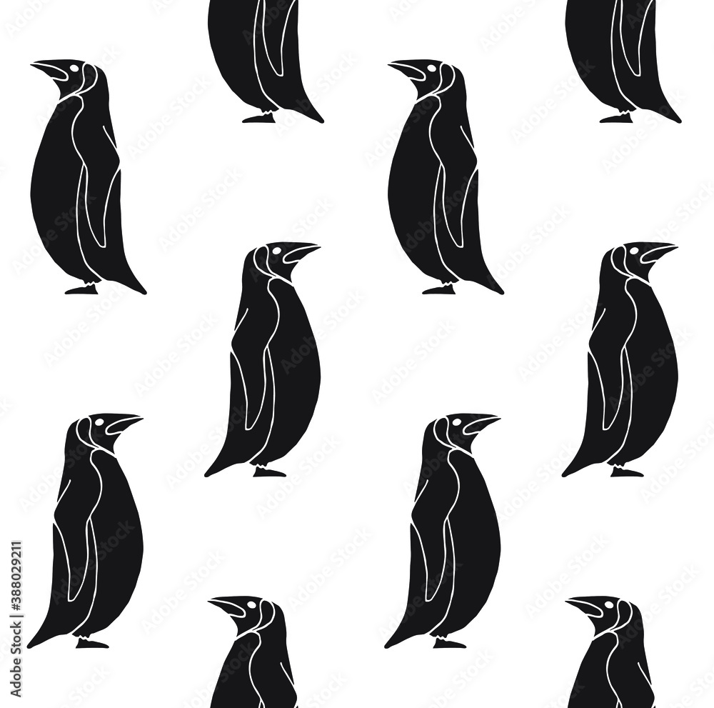 Naklejka premium Vector seamless pattern of black hand drawn doodle sketch penguin isolated on white background