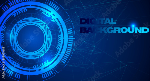 Abstract blue technology digital background with blue curcuit, hi-tech data flow, innovation connection system.