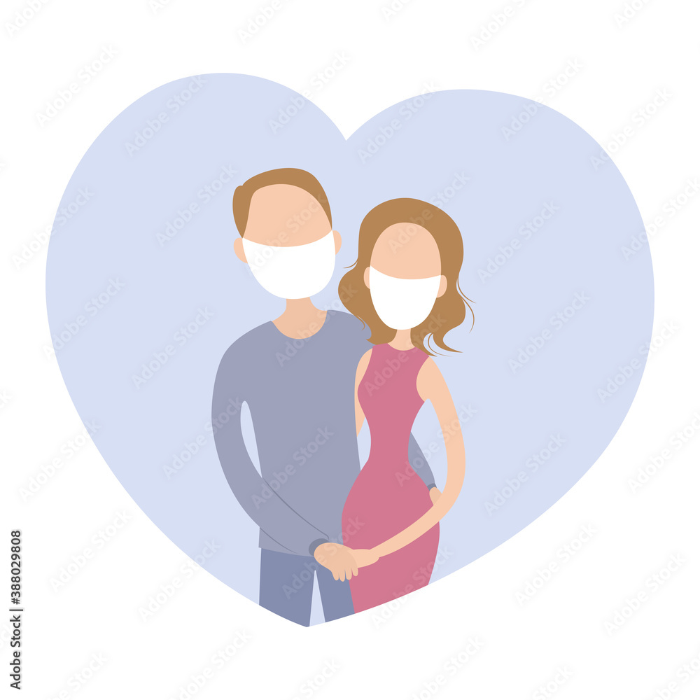 Fiance and fiancee in face masks. Vector illustration. Fiance and fiancee in face masks. Vector illustration.