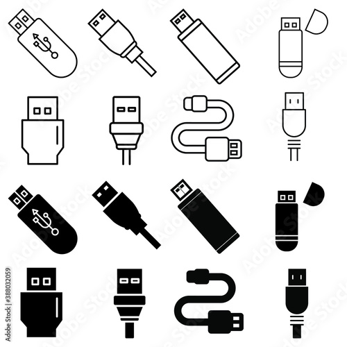 Usb icon vector set. flash drive illustration sign collecion. storage symbol. photo