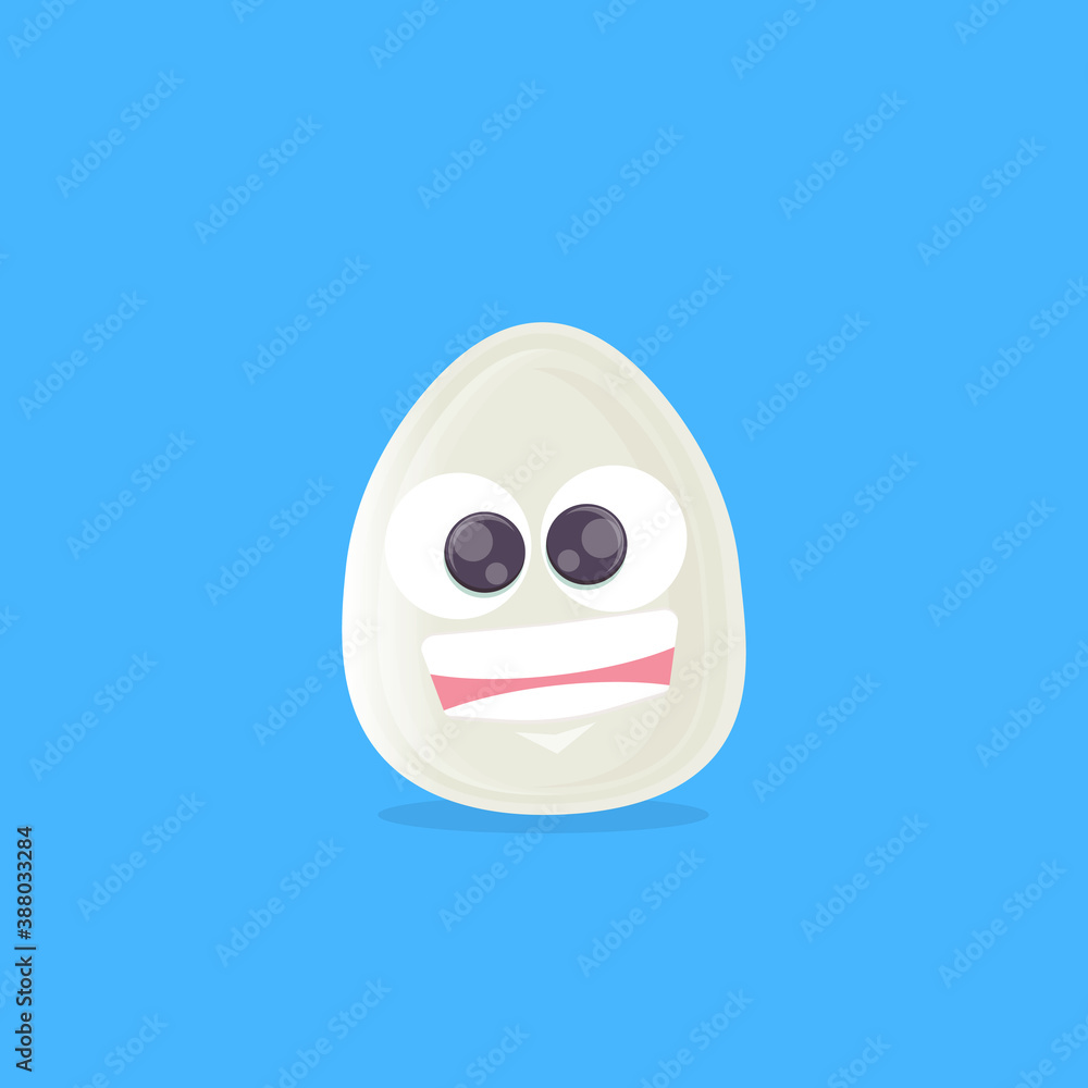 vector funny cartoon egg character isolated on blue background. funky smiling cool white egg sticker vector funny cartoon egg character isolated on blue background. funky smiling cool white egg sticker