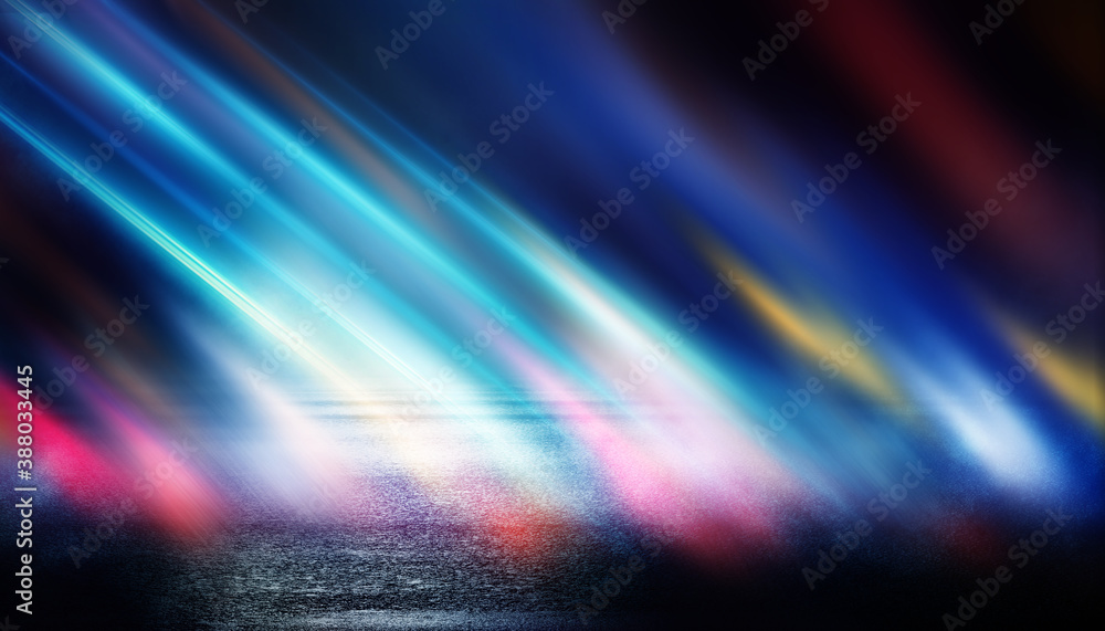 Dark abstract background with ultraviolet neon glow. Blurry neon waves. Light effect. Reflection on the asphalt. 3d illustration Dark abstract background with ultraviolet neon glow. Blurry neon waves. Light effect. Reflection on the asphalt. 3d illustration