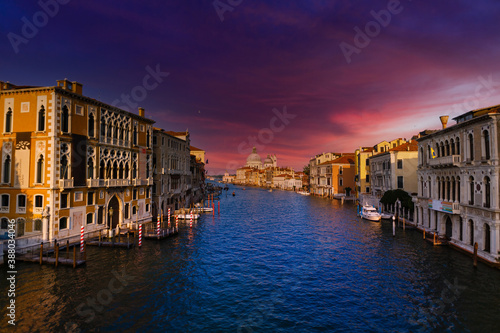 Venice. Cityscape image of Grand Canal in Venice  with Santa Maria della Salute Basilica in the background.