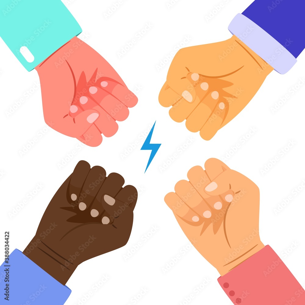 People power. Interracial fists together, confrontation or union vector concept People power. Interracial fists together, confrontation or union vector concept