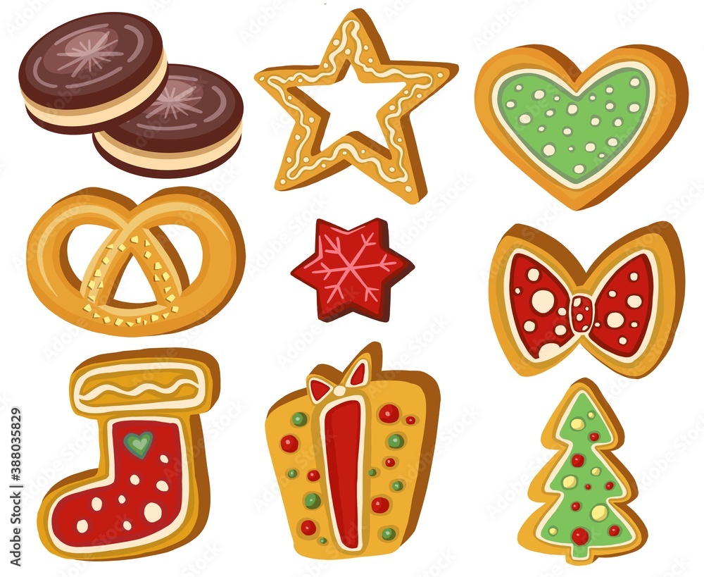 Set of gingerbread Holiday sweet cookie isolated . Vector illustration Set of gingerbread Holiday sweet cookie isolated . Vector illustration