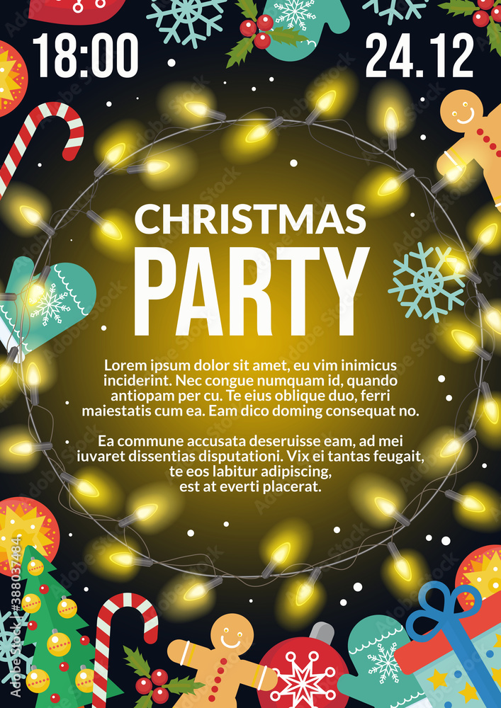 Fotografie Christmas party flyer poster vector illustration