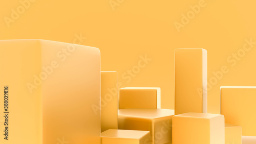 Abstract minimal yellow podium shelf or empty pedestal display on vivid fashion background 3D rendering