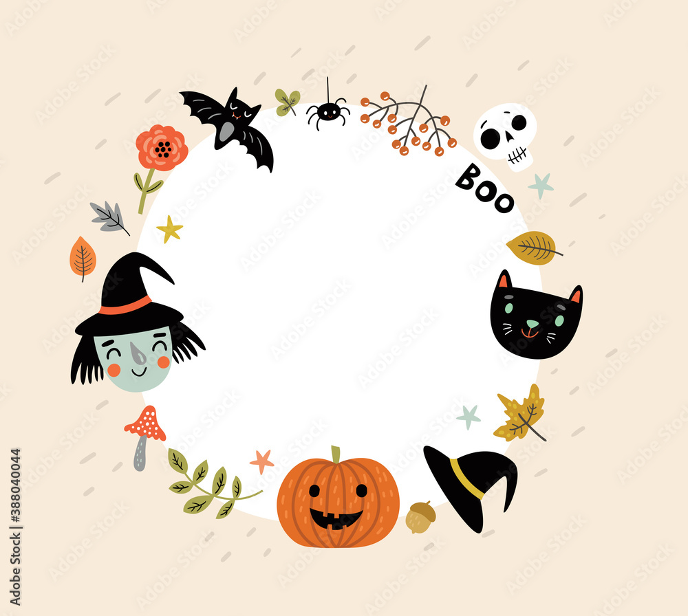 Funny background for Halloween with a witch and a cat