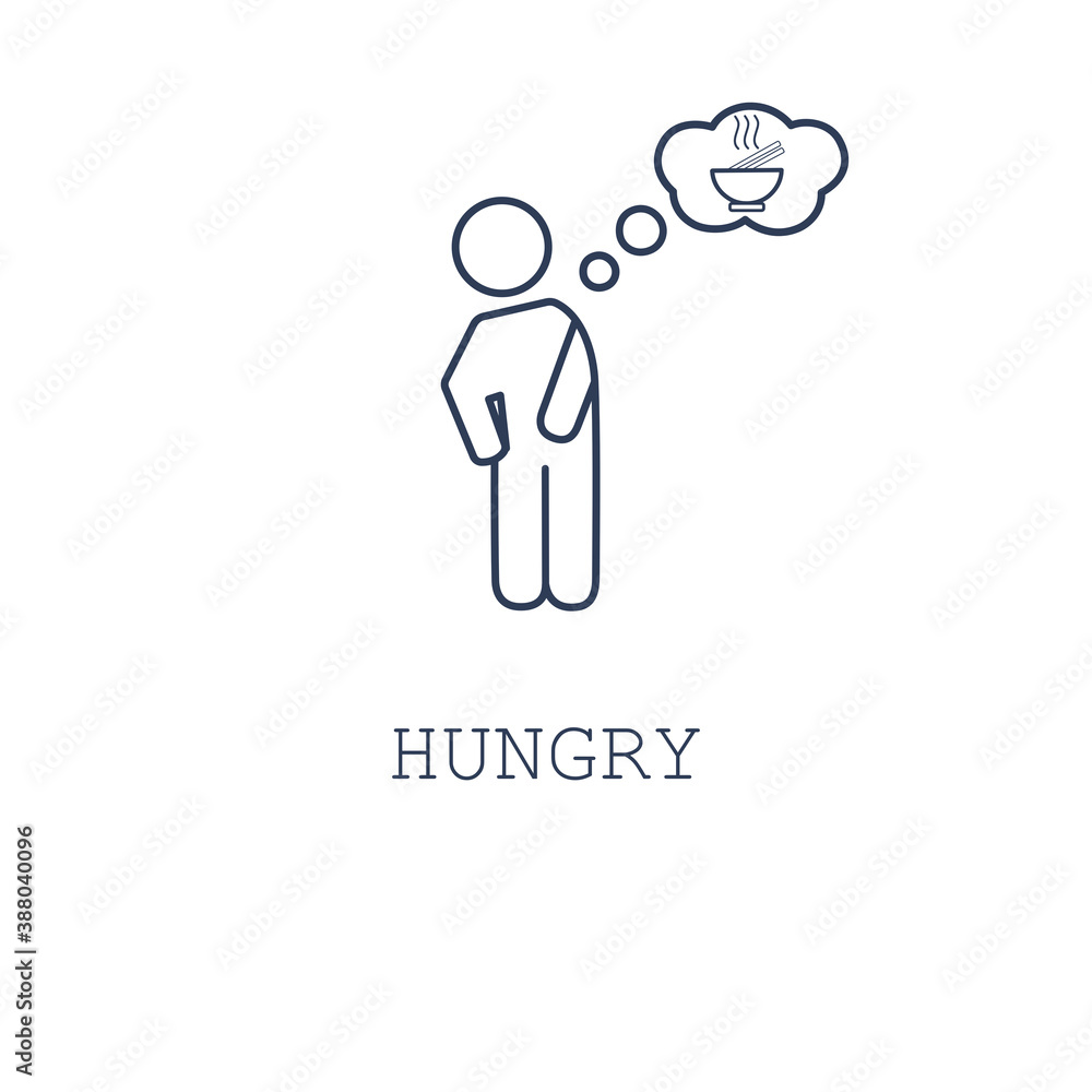Hungry icon on white background. Vector illustration in flat cartoon design. Design for webpage, banner, poster, app. Noodle, hunker. Hungry icon on white background. Vector illustration in flat cartoon design. Design for webpage, banner, poster, app. Noodle, hunker.
