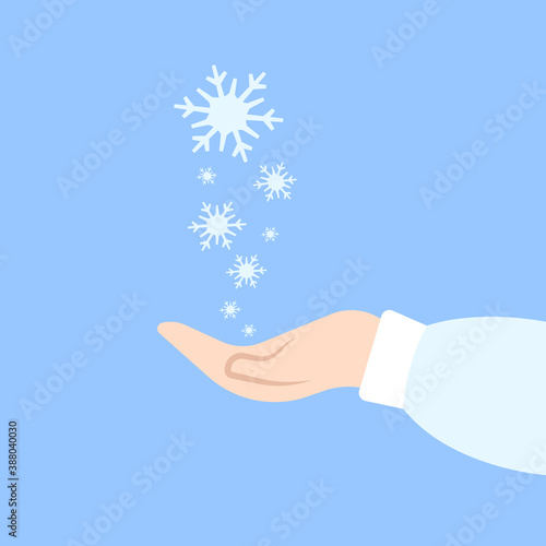 Hand with snowflakes. Vector illustration in flat style
