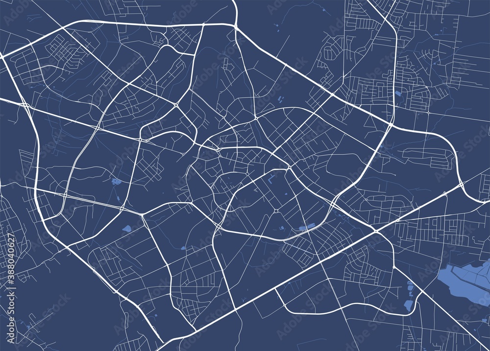 Detailed map of Bialystok city, linear print map. Cityscape panorama.
