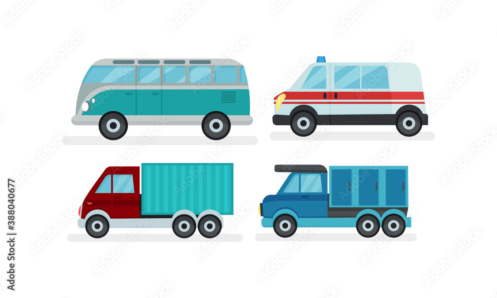 Urban Cars or Automobile as Wheeled Motor Vehicle Used for Transportation Vector Set