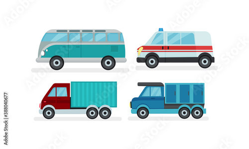 Urban Cars or Automobile as Wheeled Motor Vehicle Used for Transportation Vector Set