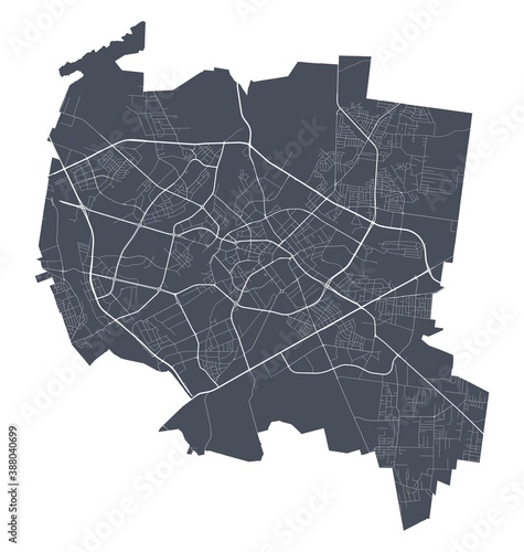 Bialystok map. Detailed map of Bialystok city poster with streets. Cityscape vector.