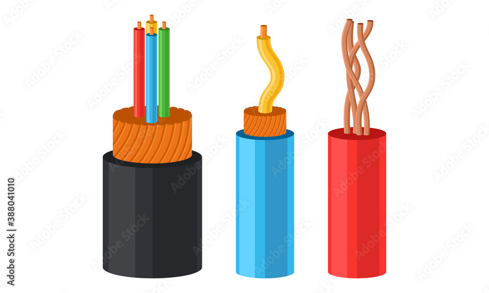 Copper Wire as Electrical Cable for Power Generation or Power Transmission Vector Set Copper Wire as Electrical Cable for Power Generation or Power Transmission Vector Set