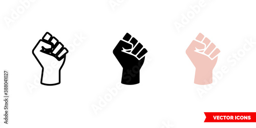 Clenched fist icon of 3 types color, black and white, outline. Isolated vector sign symbol.