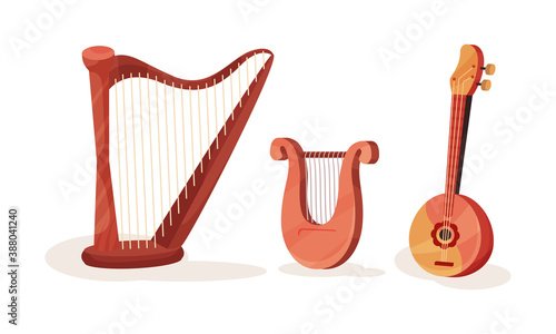 Musical Instruments with Domra and Harp Vector Set