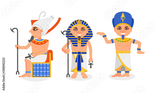 Pharaoh in Nemes Headdress as Monarchs of Ancient Egypt Vector Set