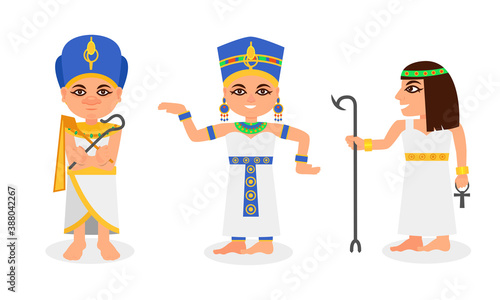 Pharaoh in Nemes Headdress as Monarchs of Ancient Egypt Vector Set