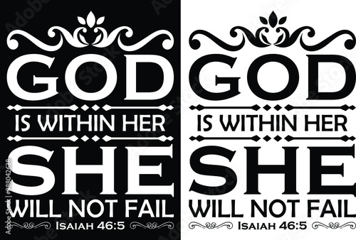 God is within her she will not fail-Christian cross with Bible verse, Christian Runner Bible Verse Women's t-shirt Design, Bible quote, Inspirational Motivational Quote