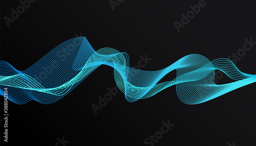 Abstract stylish modern design with trendy blue wave on dark background