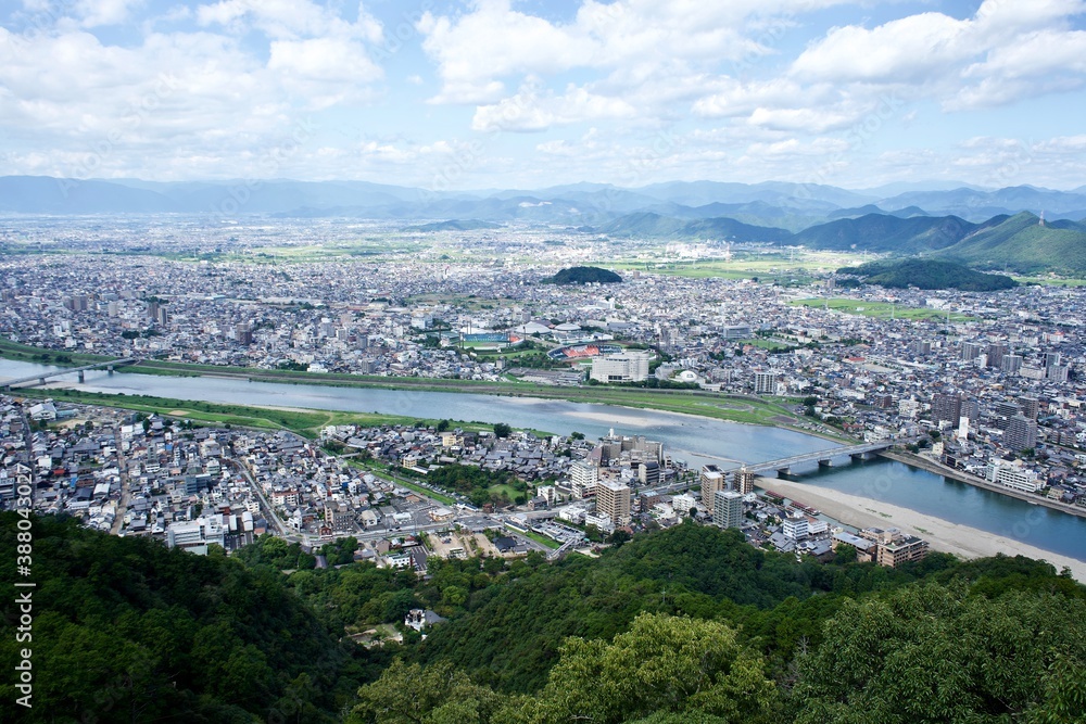 The view of Gifu city with Nagara river in Japan.