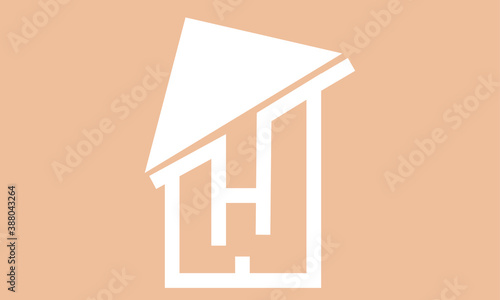 
H shape house with triangle roof real estate vector logo template