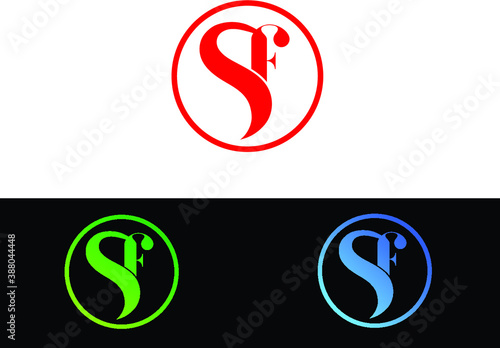 SF circle shape Logo. Letter Design Vector with Red and Black Gold Silver Colours 
