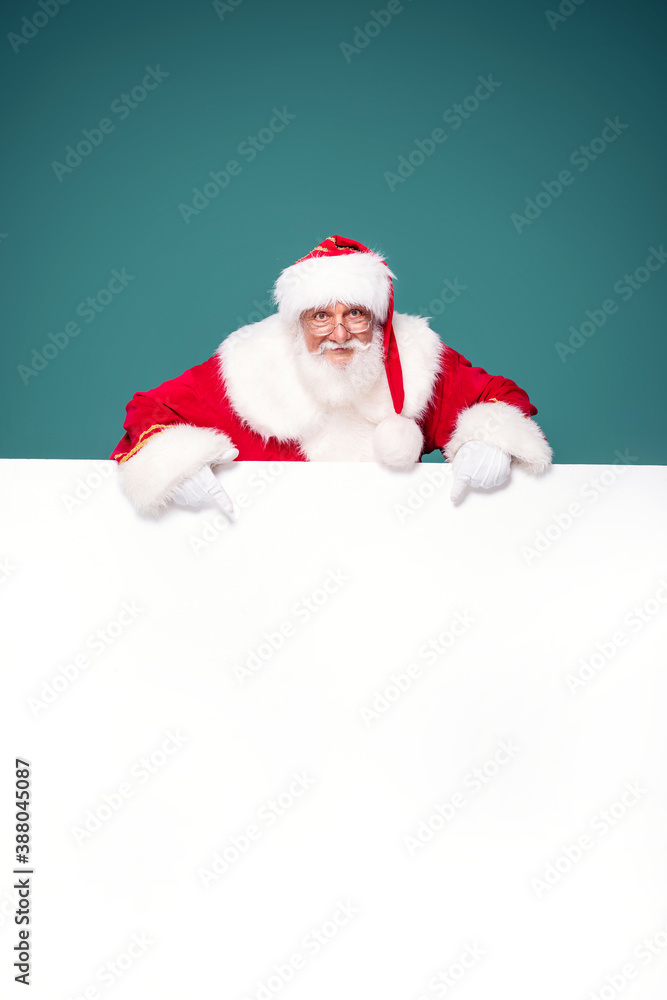 Real Santa Claus showing white empty board. Real Santa Claus showing white empty board.