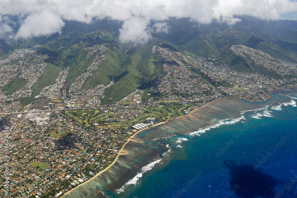 Arial view of Kahala and Maunalua Bay Oahu