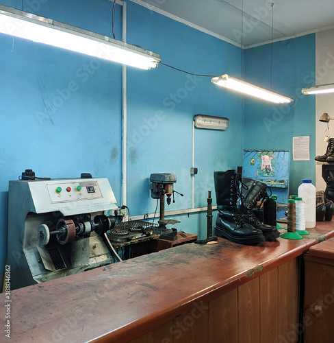 manual labor in a shoe repair shop