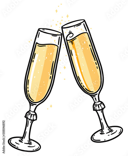 Flute champagne glass hand drawn illustration