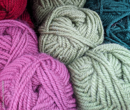 colorful wool yarn on the shelf for handmade