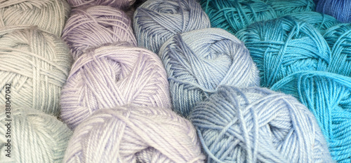 colorful wool yarn on the shelf for handmade