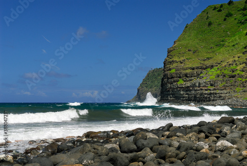 Pounding Surf and waves at Cape Halawa from the bay