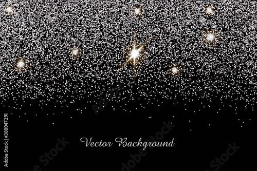 Sparkling falling silver dust.Vector horizontal background with glitter and space for text.