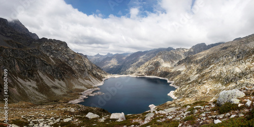 Panorama with Lac d'Artouste lake in National Park of Pyrenees, France