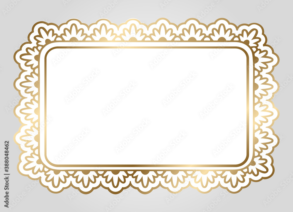 Golden shiny glowing ornate frame isolated over white