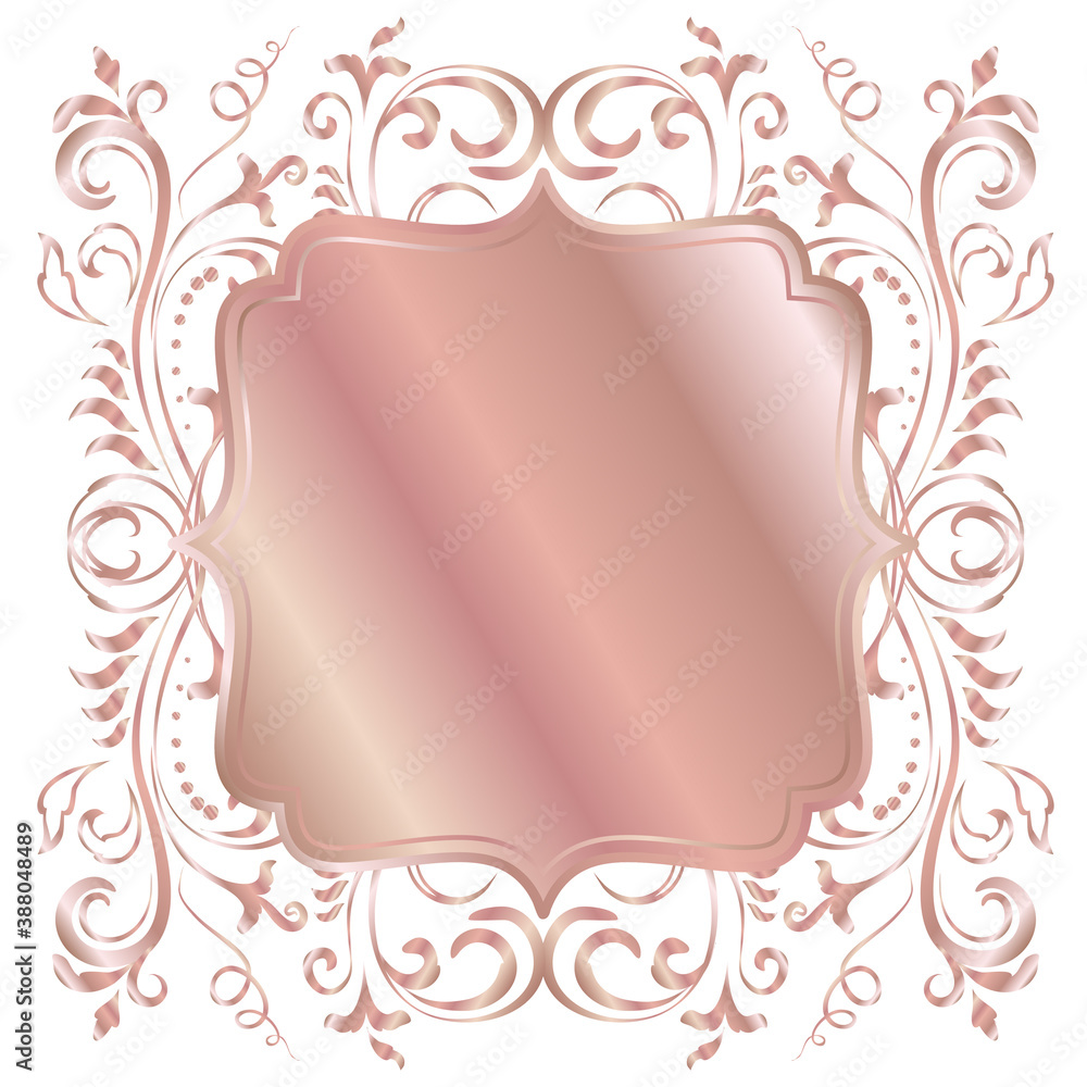 Rose golden shiny glowing ornate frame isolated over white Rose golden shiny glowing ornate frame isolated over white