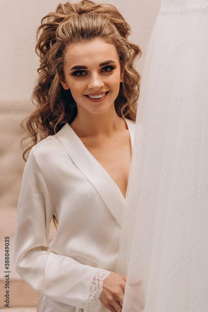 Morning of the bride. Preparing the bride for the upcoming wedding.Bride and dress. Morning of the bride. Preparing the bride for the upcoming wedding.Bride and dress.