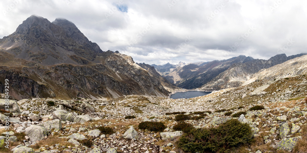 Panorama with Lac d'Artouste lake in National Park of Pyrenees, France