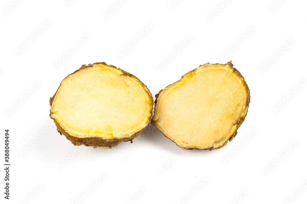 Curcuma zanthorrhiza sliced isolated on white background. Traditional medicine of thailand. Curcuma zanthorrhiza sliced isolated on white background. Traditional medicine of thailand.