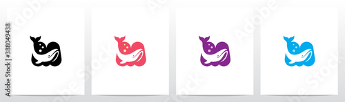 Whale Diving On Letter Logo Design M