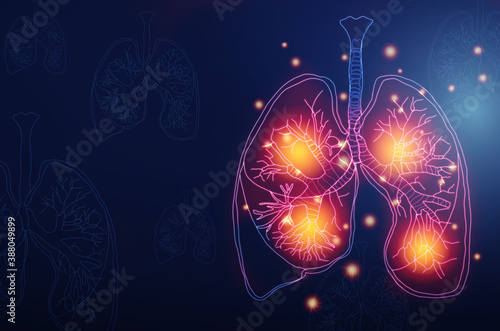 Human lung. lung damage from the corona virus Covid 19. The technology concept.