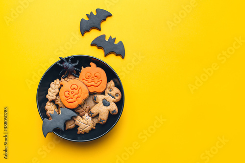 Homemade Halloween decorated cookies background