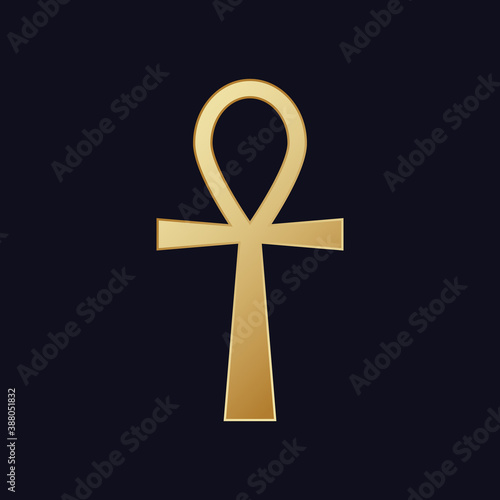 Egyptian cross ankh. Hieroglyphic symbol golden color of mystical mysteries pharaohs sign eternal well being. photo