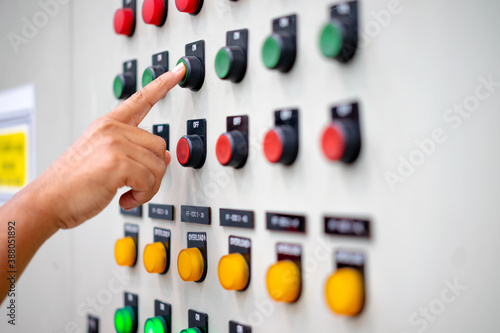 View of Electrical main distribution unit with selecter switch, push switch and pilot lamps. photo