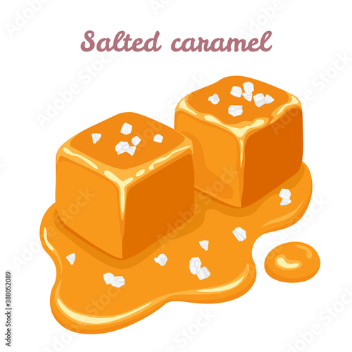 Salted caramel pieces isolated on white background. Vector illustration of sweets in cartoon flat style.